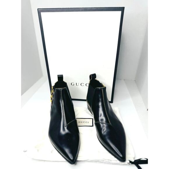 Gucci Black Quebec Leather Ankle Boot black Designer Booties W/box size 5 / US 8 - Picture 2 of 13